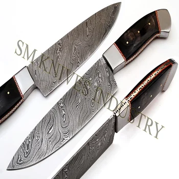 buffalo horn scale custom hand made damascus kitchen chef knife