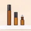 Matte amber bottle + Steel roller ball + Plastic black cap