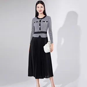 2025 New Casual Style Pleated A-Line Dress Mature Women Fashionable Autumn Pleated Dress Black Shirt One-Piece Dress