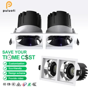 PULUOTI Double Head LED Embedded Ceiling Downlight 30W 3000K 3500K 4000K LED Square Lamp Anti-Dazzle COB Spotlight Indoor Light