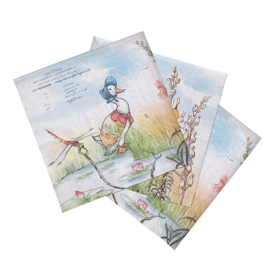 Watercolor Floral Bird-Theme Printed Disposable Virgin Wood Pulp 2-Ply Elegant Colorful Dinner Napkins LR Brand Bag supplier