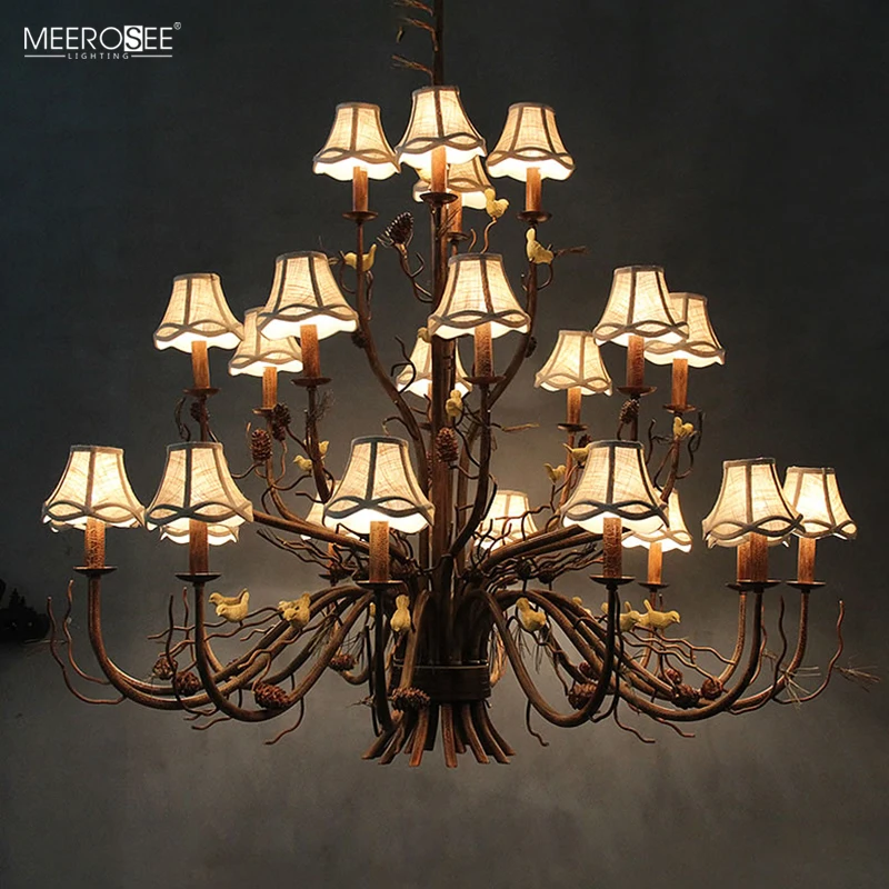 Meerosee Painting Oil Seal Iron Lamp Branch Chandeliers Lustres Modernes Contemporary Simulation Bird Lighting MD86815