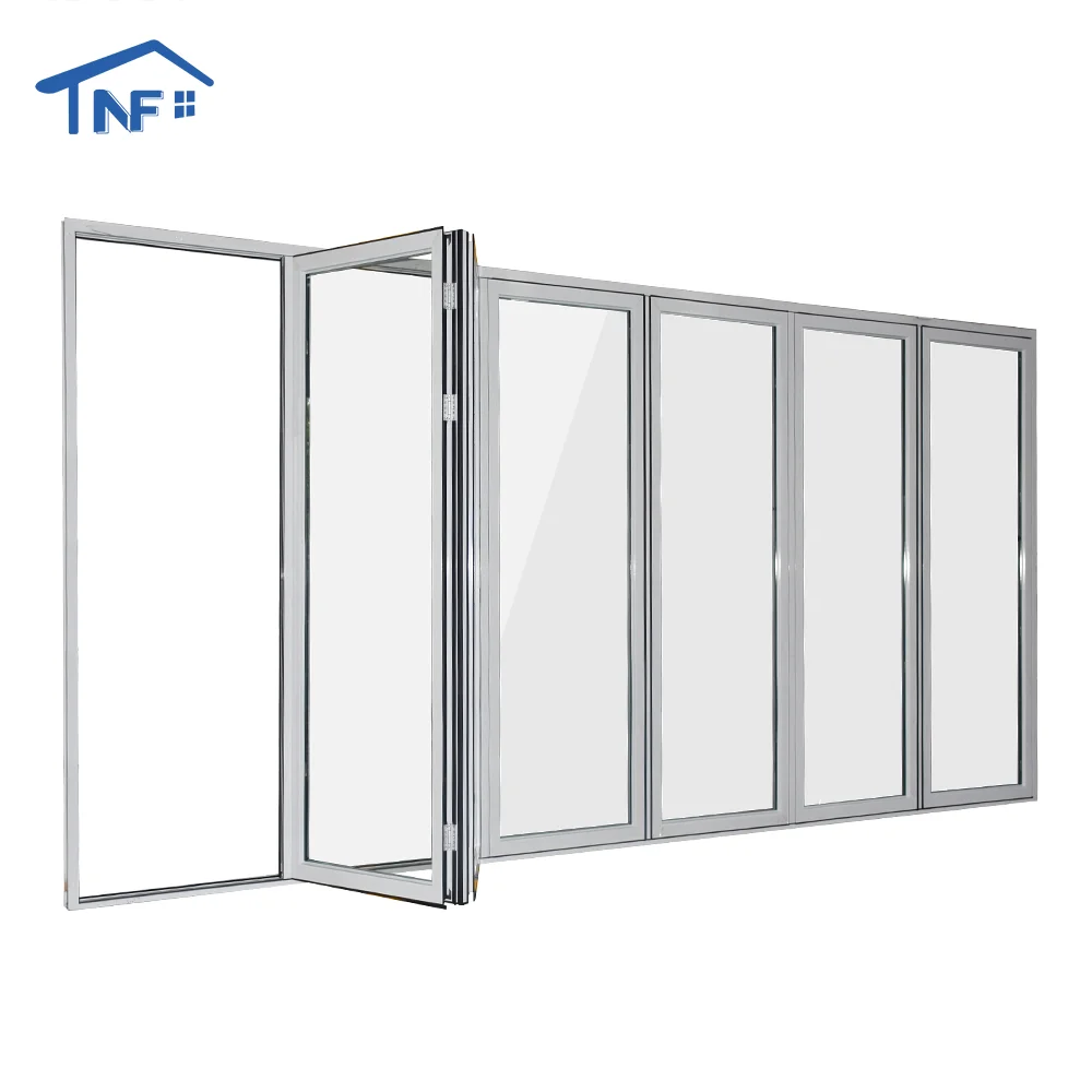 NFRC Patio Soundproof Bifold Doors Foldable Door Tempered Glass Aluminum Sliding Folding Doors