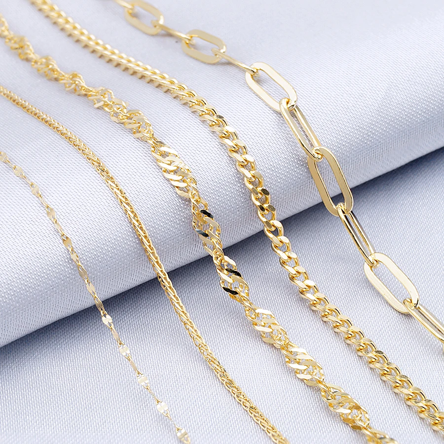 Au585 collier en or véritable solide 14K chaîne en or pur bijoux permanents  chaînes au mètre Rollo cadena de oro 14k