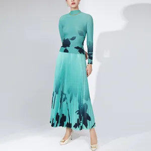 High Quality Fast Shipping Skirt Set Women Summer Pleated Shirt and Printed Pleated Skirt Sets for Women Two Pieces