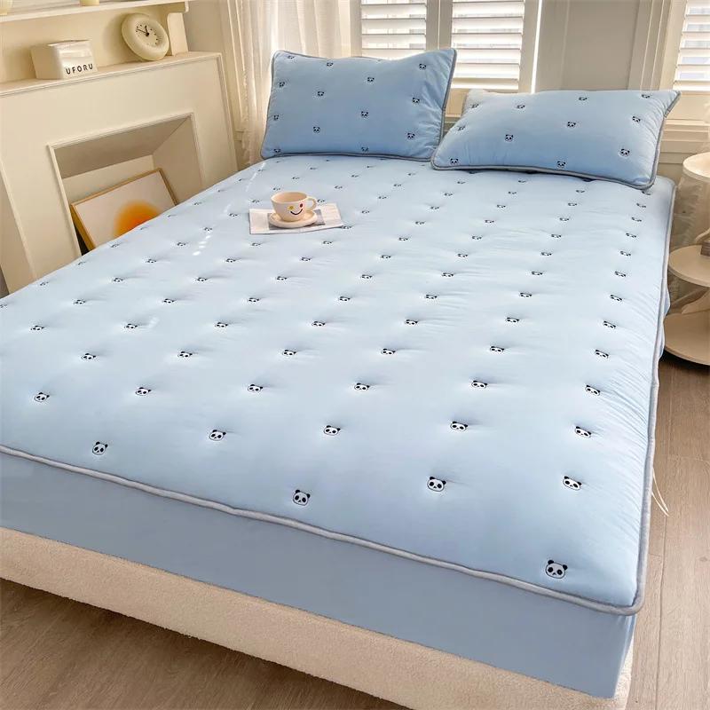 Хлопковый мягкий чехол для кровати из соевого волокна с чистой вышивкой нескользящий защитный матраса