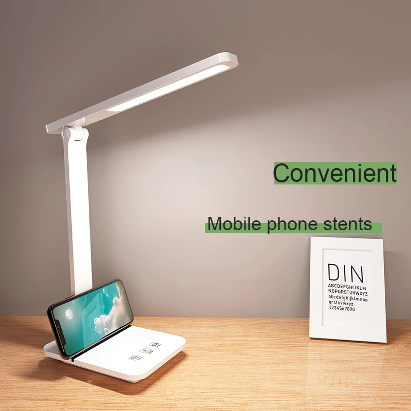 2020 latest hot-selling LED eye protection desk lamp with mobile phone holder function double folding table lamp