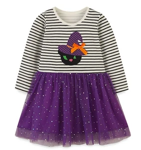 Customizable Spring Autumn New Design Long Sleeve Girl Dress Cotton Casual Tulle Striped Embroidery Dress