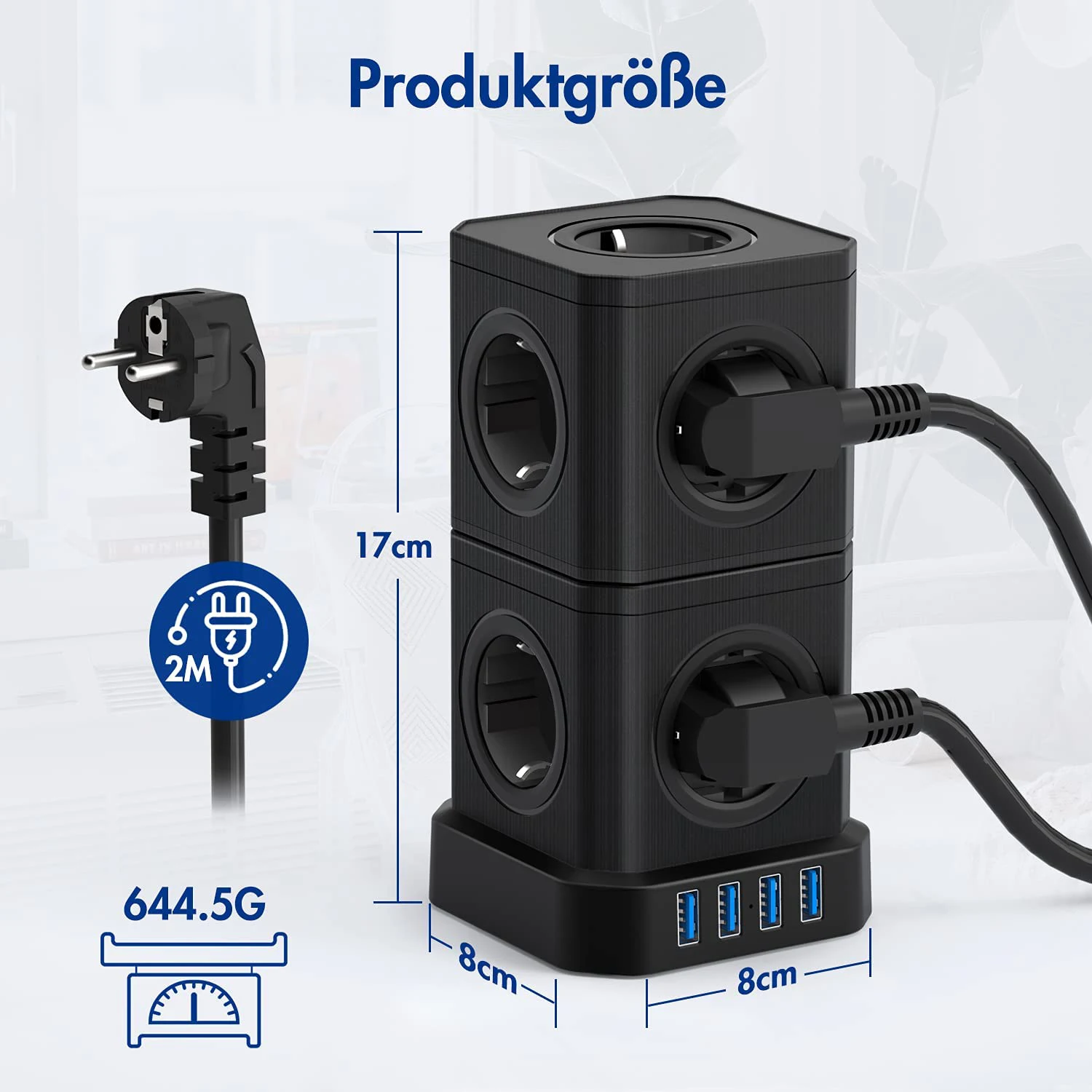 Multiple Power Strip EU Plug 5 Way Outlets Sockets With USB