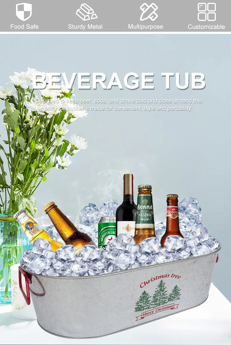 Stainless Steel Galvanized Metal Ice Buckets Customized High Capacity Color Logo Cooler Beverage