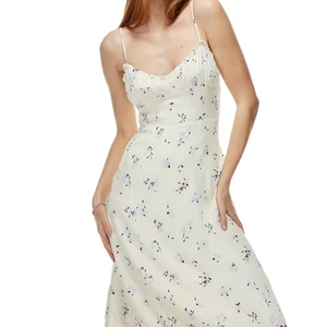 Custom High Quality  Cross Back Ruffle Midi Dress Women Light Yellow Summer Elegant Casual Dresses