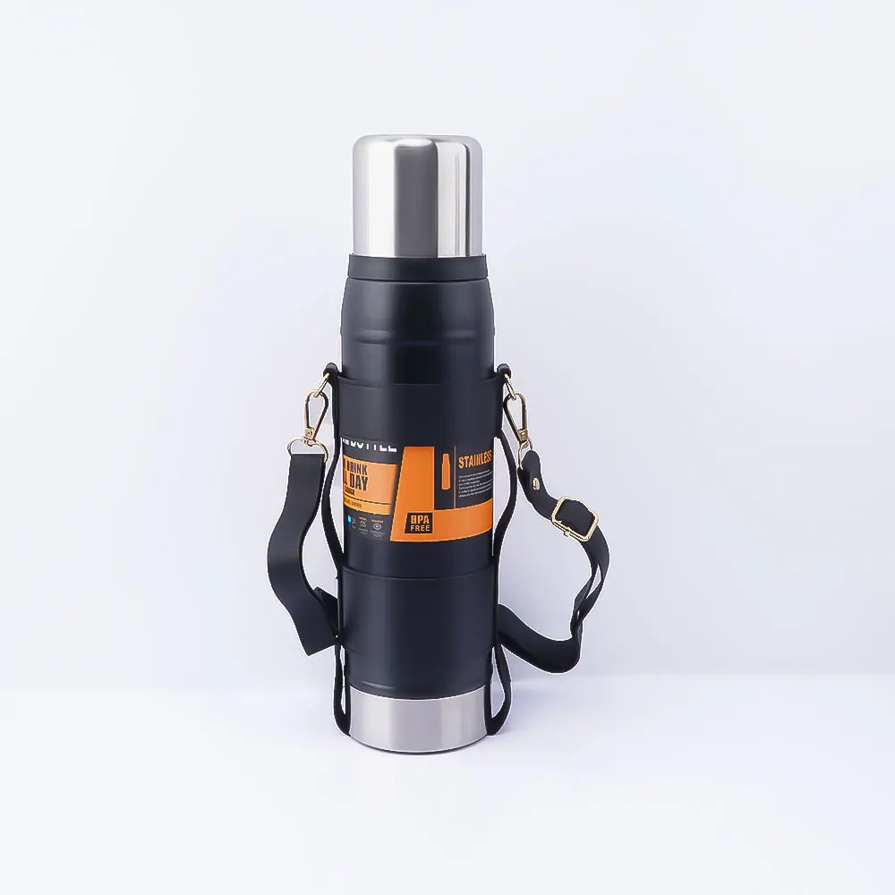 Customization Portable 1L Large Capacity  Double Wall Vacuum Flask Insulated Tumbler with Leather Rope