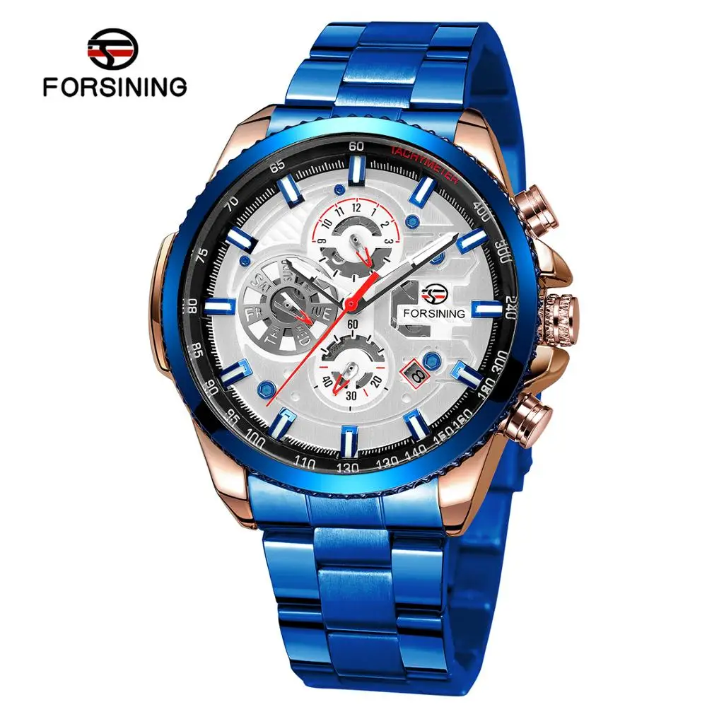 
Luxury Men Noble 3ATM Water Resistant Date Custom Logo Man Watches FORSINING Branded Stainless Steel Automatic Mechanical Watch 