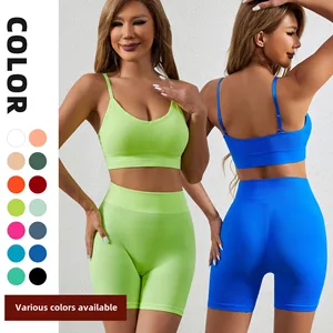 French Style Wireless Gathered Underwear Set Solid Color Sexy Bra Yoga Sports Tight Shorts Bikini for Fitness Sports for Women