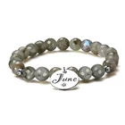 Labradorite Beads Silver RINNTIN GMB06 Faceted Natural Labradorite Round Beads 7.5 Inch 925 Sterling Silver Stretch Bracelet