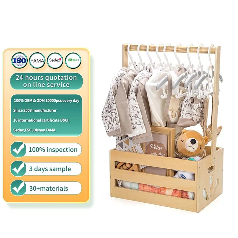 Cesto in Legno per Baby Shower con Manico, Contenitore per Regali di Benvenuto per Neonati e Bambini