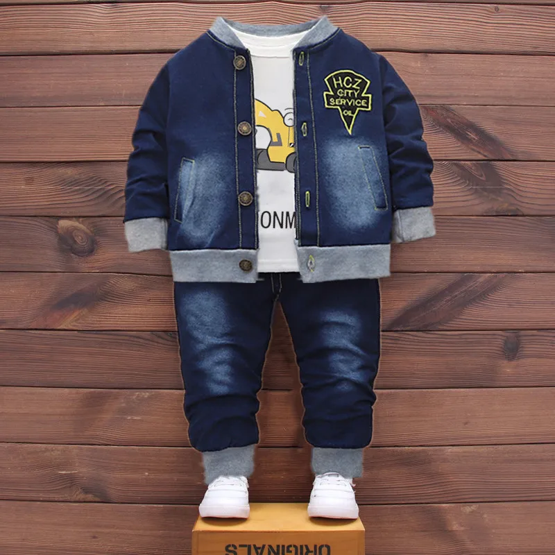 New Style Handsome Baby Boy 3pcs Clothes Set 1-4Year Old Outfit Jacket+Shirt+Jeans Boy Clothes