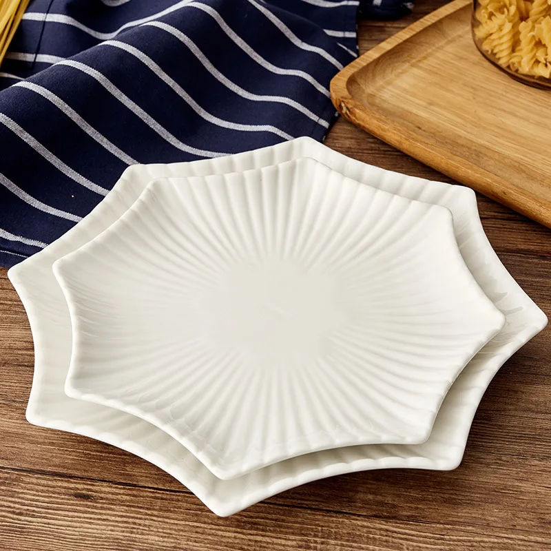 2024 Modern Unique White Ceramic Tableware Starfish Shaped Serving Plates with Octagon Design for Wedding Home Decorative