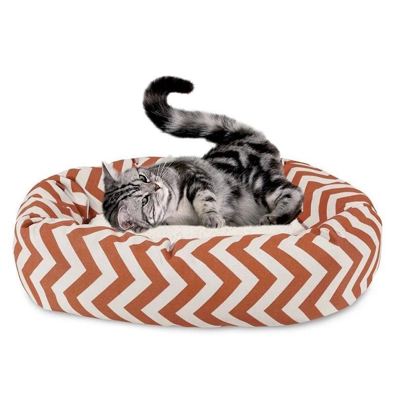 Wholesale calming sleeping waterproof fluffy luxury designer washable round donut cat pet dog beds