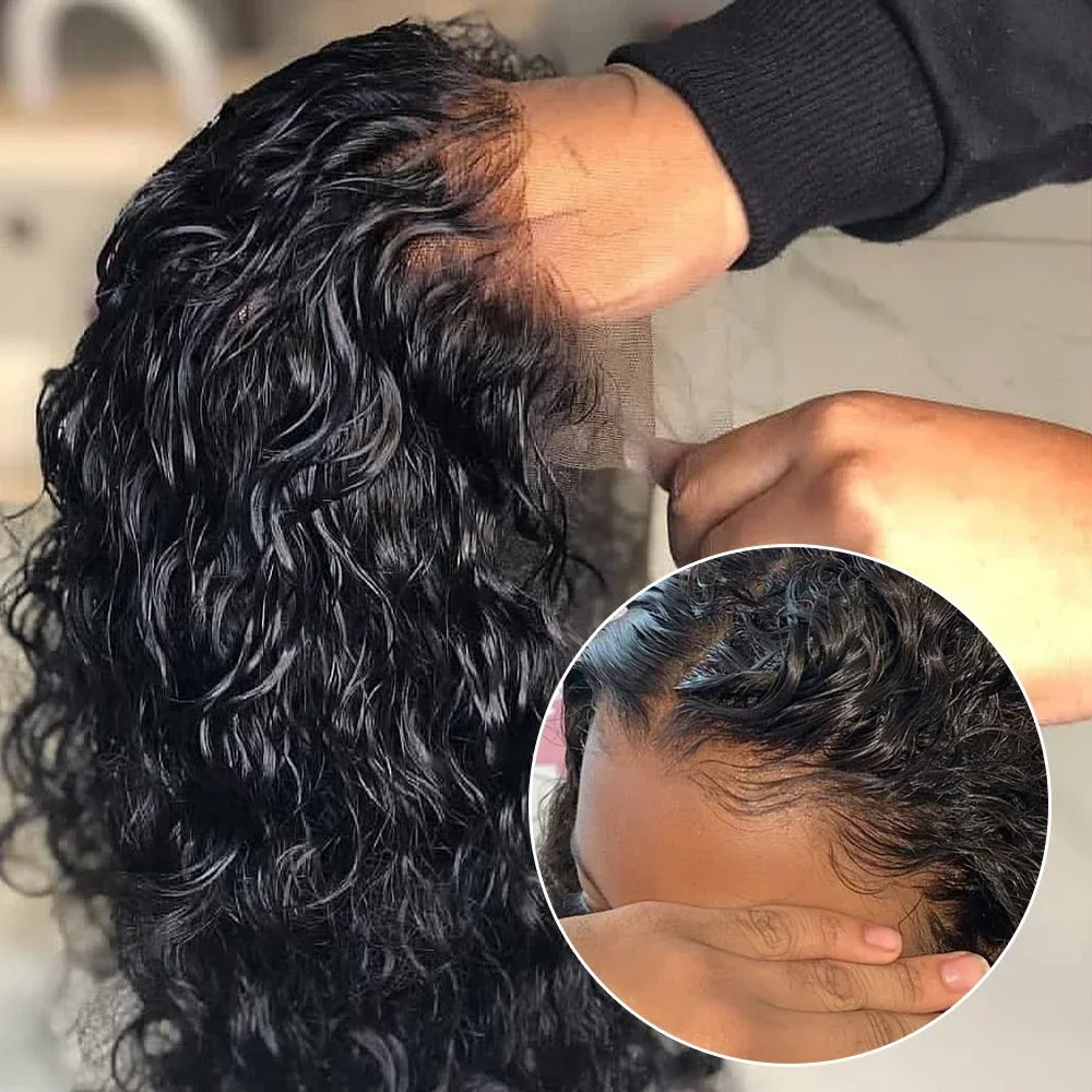 Deep Wave Verschluss Perücke Kurzer Bob Lace Frontal Echthaar Babyhaar Wasserwellen Perücken_voghion.com