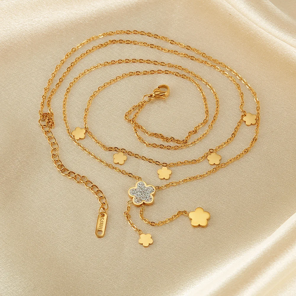 Elegant Gold-Plated Zirconia Tassel Flower Necklace