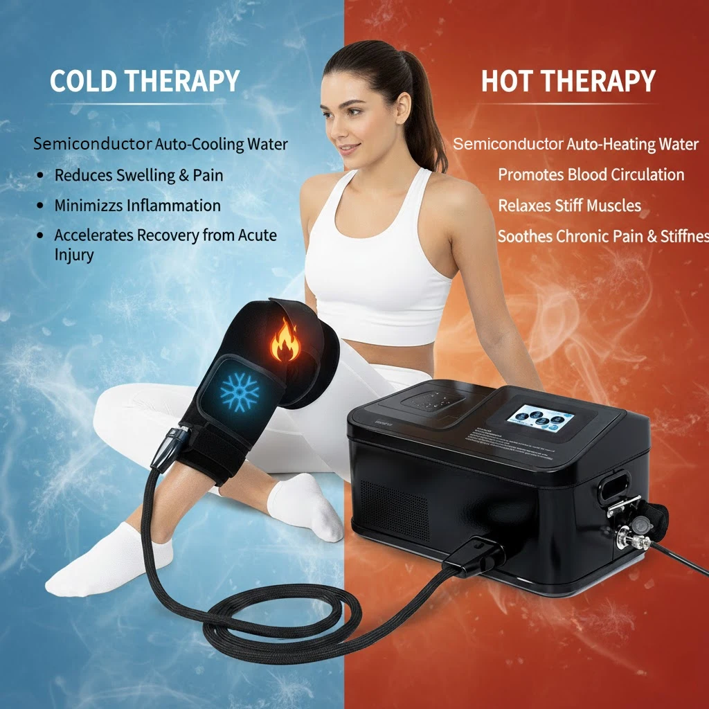 Auto atdzišanas kriovielu aukstās un siltās kompresijas terapijas ierīce ceļgala ārstēšanai