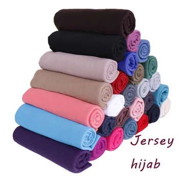 Wholesale High Quality Elasticity Solid Color Foulard Women Muslim Hijab Jersey Cotton Scarf