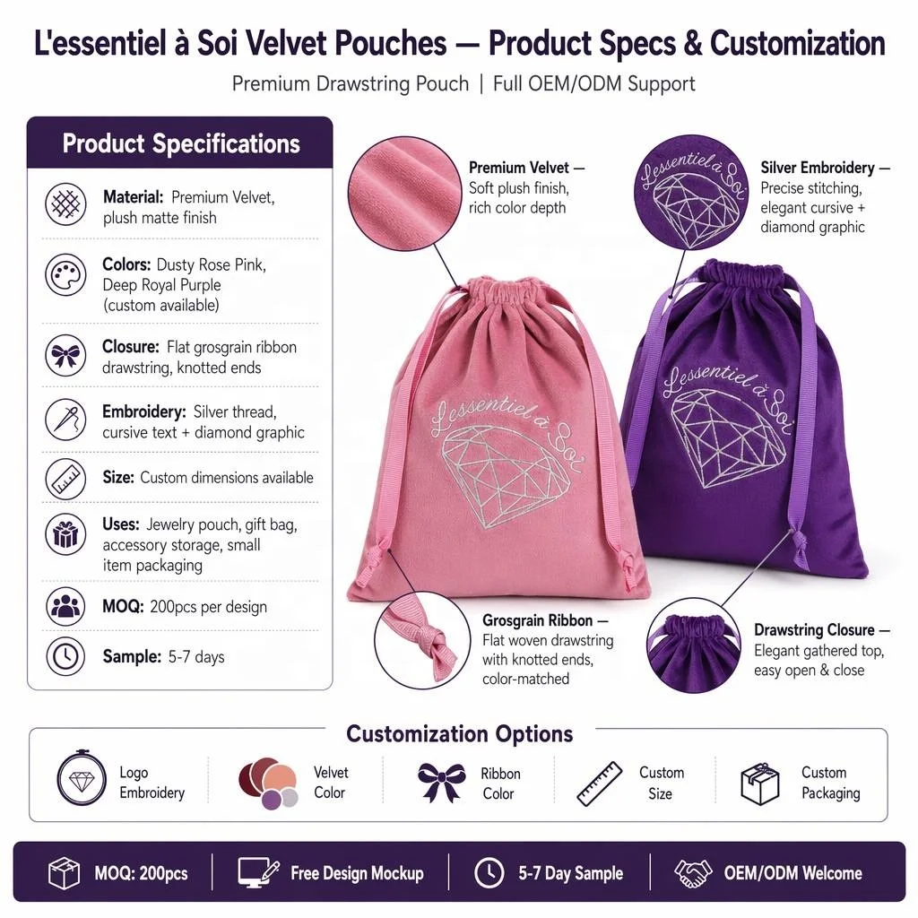 Velvet Perfume Cosmetic Drawstring Storage Bag High End Soft Velvet Skincare Packing Drawstring Pouch detail