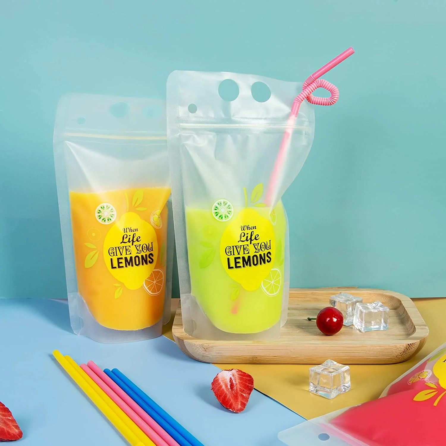 Custom clear Zipper Drinking Bags New Transparent Reusable Drink Pouch With Straw Plastic Drink Juice Capri Sun Pouch Bag