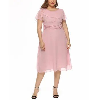 Plus size European and American women's dress fat slimming long personality design A-line skirt slimming chiffon dress