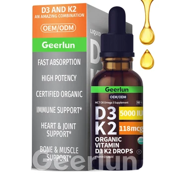 OEM Private Label Organic Vitamin D3 K2 Drops MCT Oil Omega 3 Supplement Faster Absorption And Immune Support Vitamin D Liquid