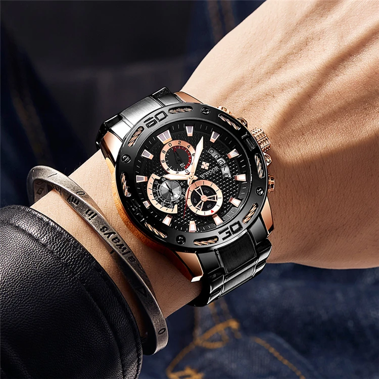Wwoor 8879 Men Watches Chronograph New Men Watches Gold Stainless Steel ...