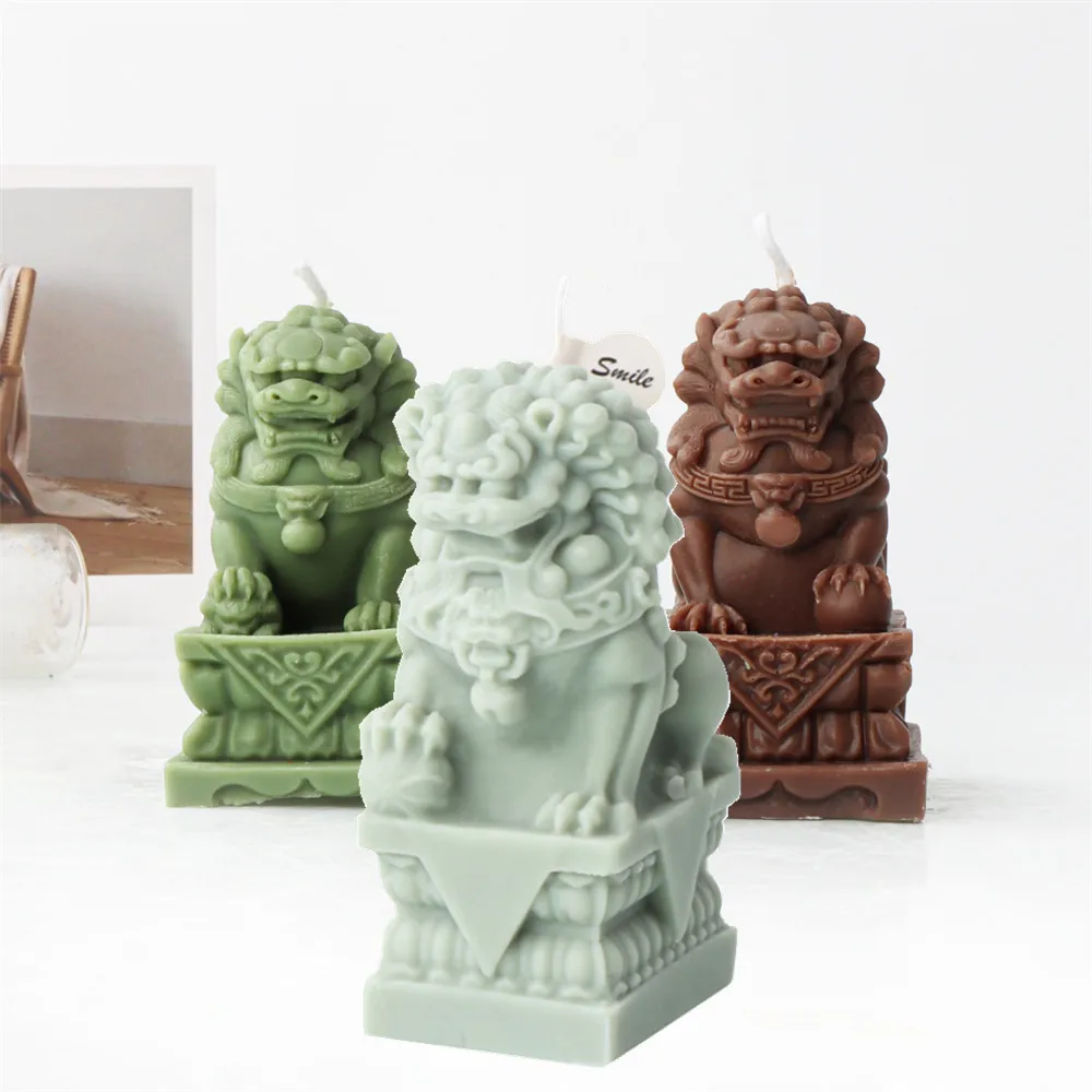 3D Auspicious Lion Silicone Mold DIY Kirin Lion Statue Resin Candle Animal  Plaster Mold Handmade Desktop Decoration