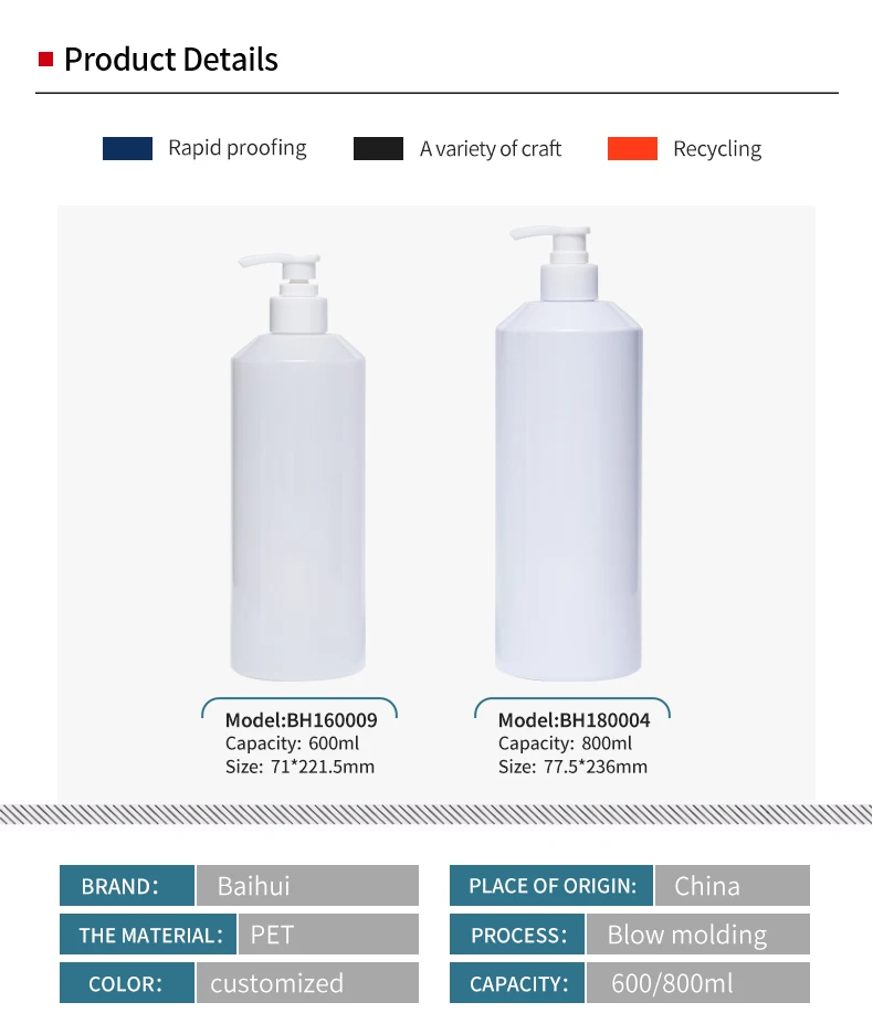 30ML 150ML 250ML 400ML 600ML 800ML Shampoo Shower Gel Pet Round Bottles With Shaved Shoulders