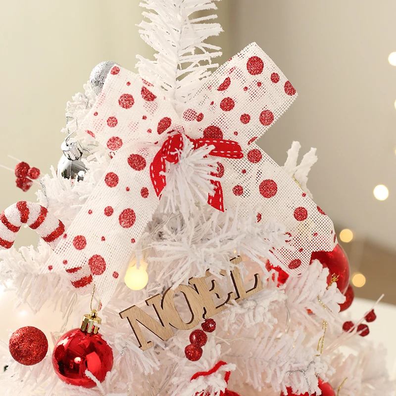 Table Christmas Decorations Small Mini Christmas Tree with White Hanging Ornaments and Led Light Christmas Decoration Supplies