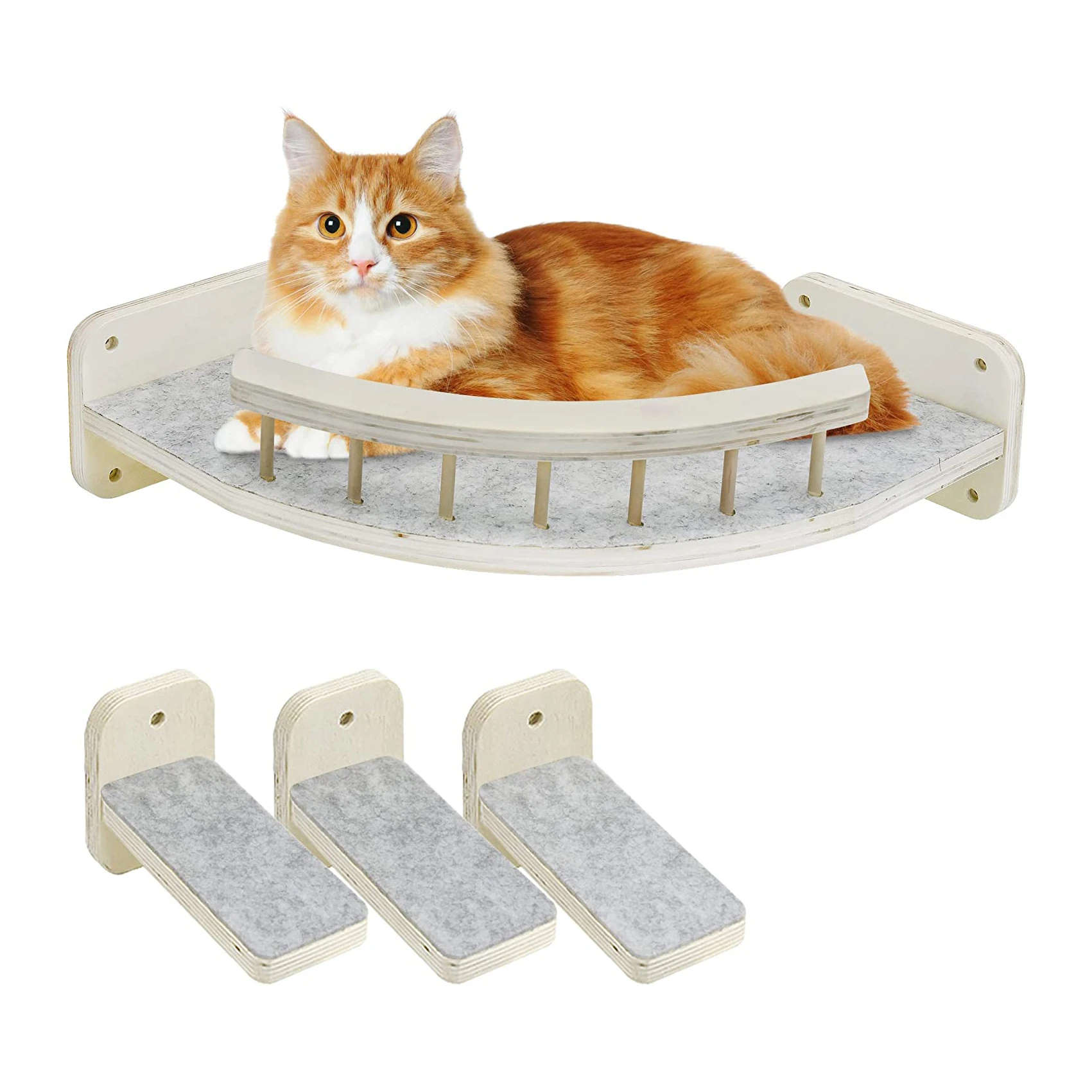 Modern Cat Hammock Wall Wooden Shelves Mounted Climb Track And Perches