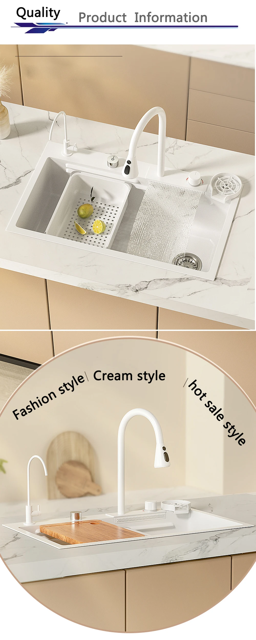 Luxury White Wash Sinks Hot Sale Multi-functions Kitchen Sink 304 ...