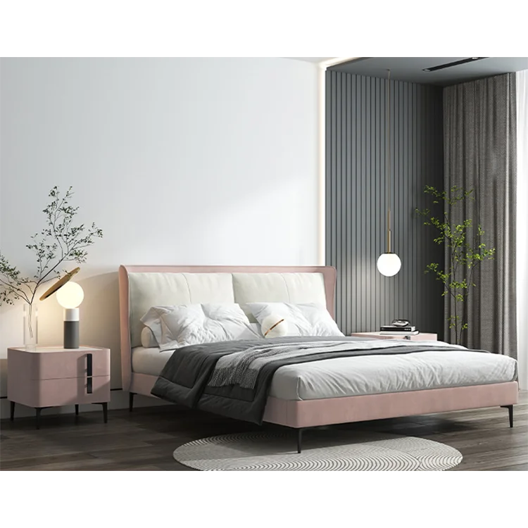 Elegant High Headboard Back European Style Bedroom Furniture Sets Bed With Fabric Headboard