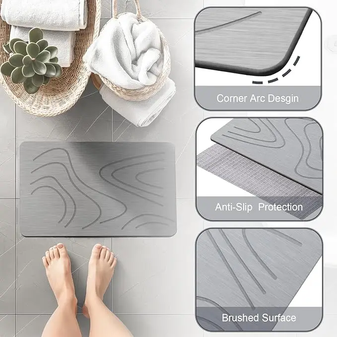Natural Anti-Slip Fast Drying Bath Stone Mat Water-Proof Engraved Diatom Carpet for Home Use