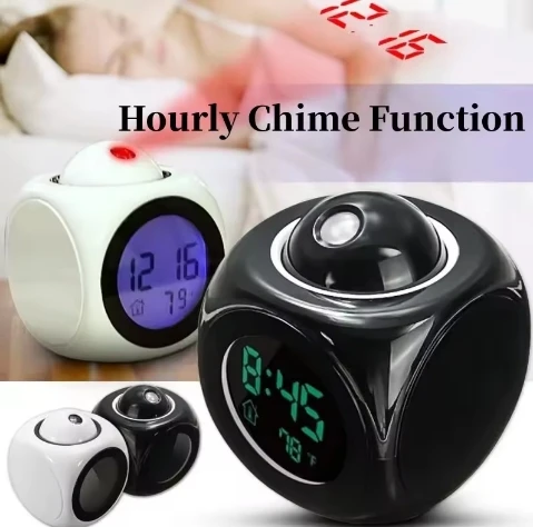 Kids Bedside Mini Desktop Electronic LCD Digital Laser Projection Talking Time Table Alarm Clock with Time Projector