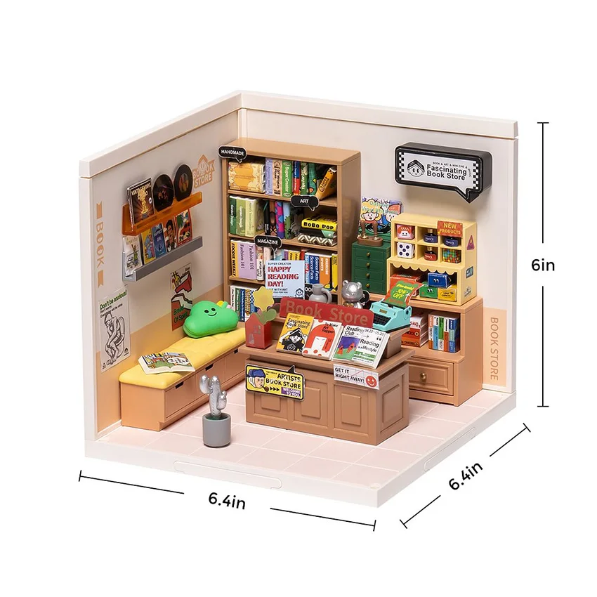 Robotime Rolife 3D Plastic Puzzle DW004 Fascinating Book Store Model Kit DIY Miniature Doll House