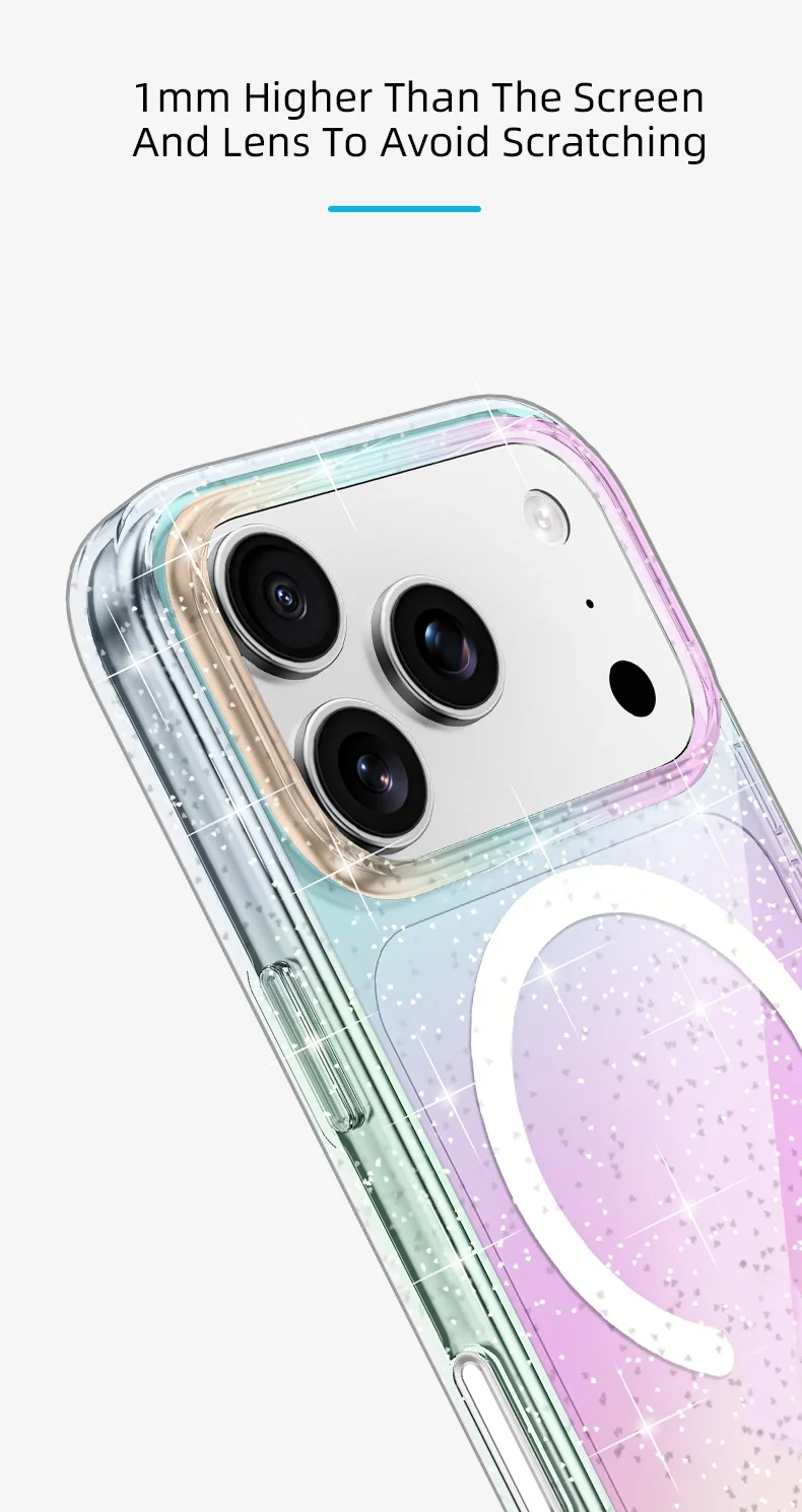 product soft tpupc phone case with anti yellow slim ultra magnetic glitter anti fingerprint texture phone case for iphone 17 pro-3