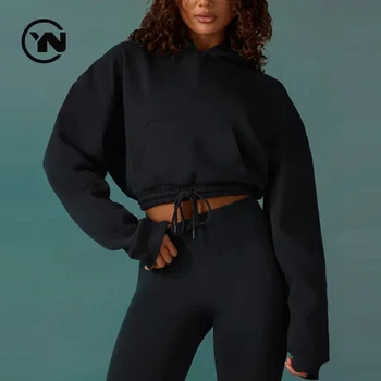 Wholesale Custom Logo Woman Oversized Plain Pullover Hoodie Crop Top Hoodies For Streetwear