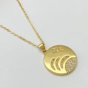 Fashion 18k Gold Round Disc Circle Pendant Necklace Jewelry Chain Star Necklace For Jewelry Women