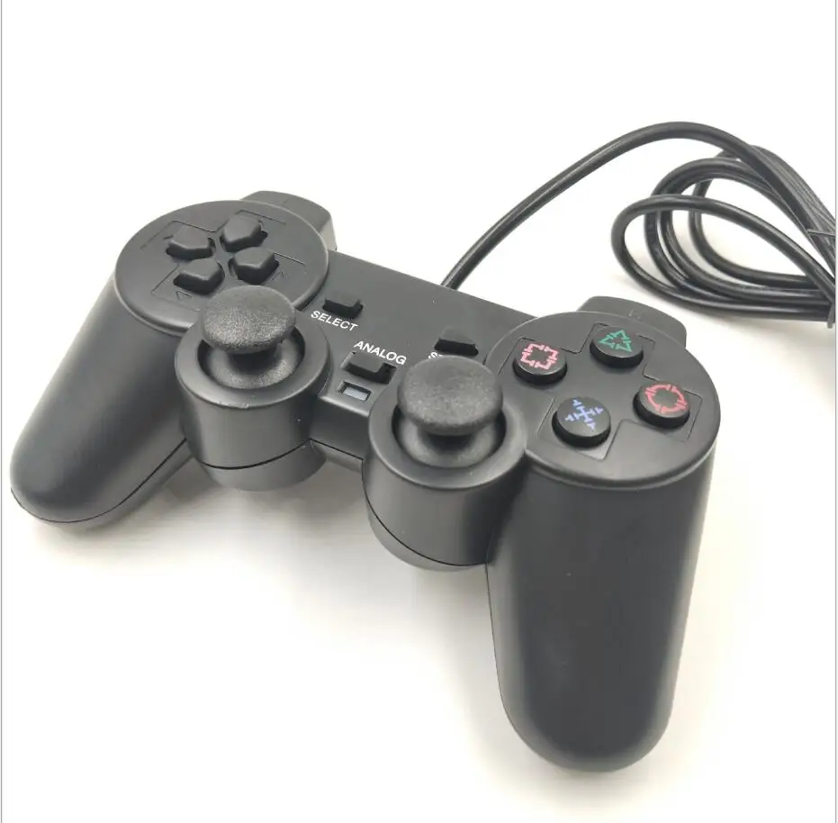 Black Wired Controller for PS2 Dual Vibration Joystick Gamepad