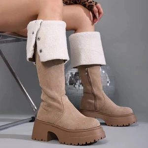 New Fashion Women's Knee High Winter Boots Solid Color Plus Size Suede Leather Boots for Women