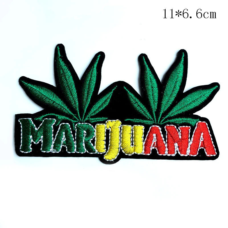 Garment Accessories Patches in Stock Embroidered Iron on Weed Hemp Plant Maple Leaf Patches for Clothing