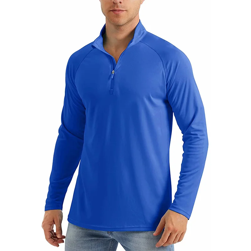 Mens UPF 50+ T-Shirts Long Sleeve UV Sun Protection Summer Sport Tee Shirt Quick Dry Swimming T Shirt Rash Guard 1/4 Zip