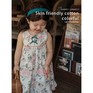 Custom High Quality 100%Cotton Children Summer Pattern Dress Flowers Sleeveless Dress Little Girls Floral Dresses