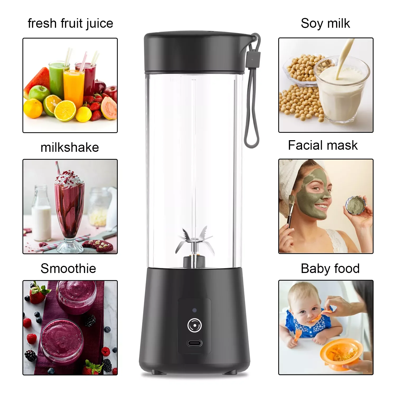 Portable Blenders Usb Type C Fruit Juicer Cup Smoothie Mixer Home Personal Use Rechargeable
